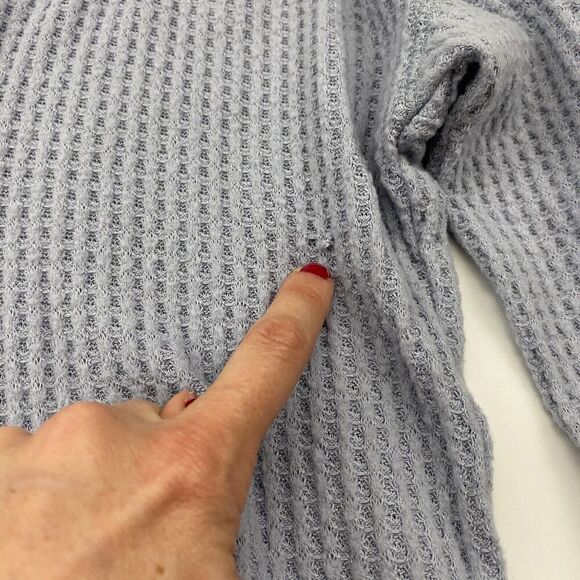 American Eagle Gray/Blue Waffle Knit Split Hem Blouse Dolman Sleeve L/S Sz XS - Picture 6 of 13